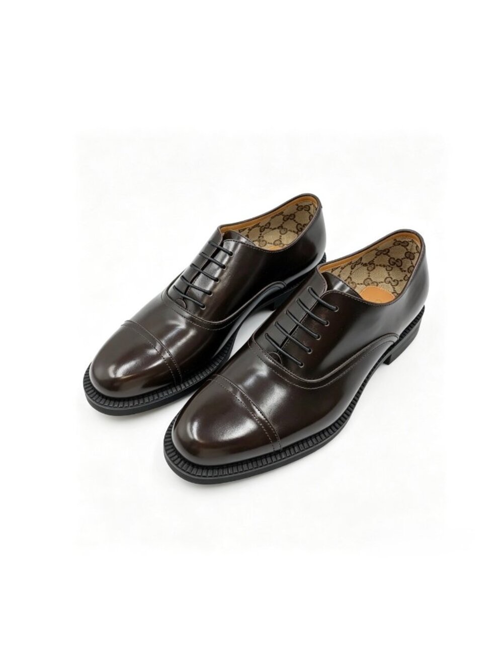 Gucci Men's Cap‑Toe Calfskin Oxford Dress Shoes Ebano Brown UK9 812153